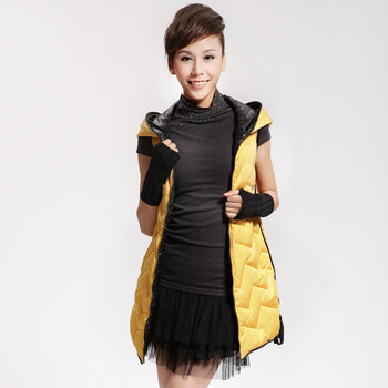 Cilaya/熙兰雅 撞色拉链内衬轻薄鞋格纹长款羽绒服背心女 11102 红色 S