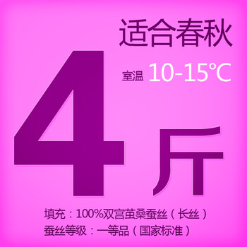钱皇正品 100%桑蚕丝被桐乡手工被芯/子春/冬被 单/双人 爱尚 斜纹 蚕丝净重4斤 220x240cm