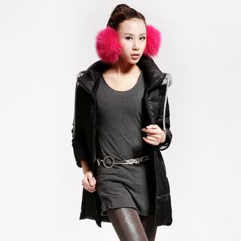 Cilaya/熙兰雅 菱形格纹轻薄修身撞色长款羽绒服女正品清仓 11729 黑色 XXL