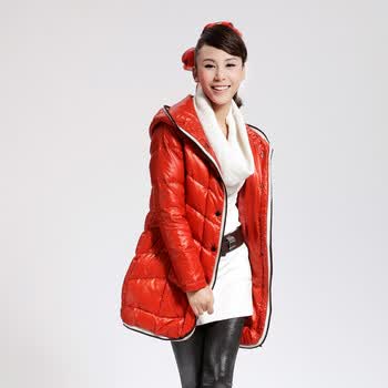 Cilaya/熙兰雅 三色斜格纹口袋装修长款轻薄羽绒服女正品 11716 桔色 XL