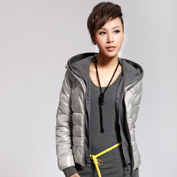 Cilaya/熙兰雅 2012新款冬装女连帽短款羽绒服 11255 浅灰 XXL