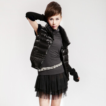 Cilaya/熙兰雅 2012新款冬装 女式短款羽绒服背心 11106 黑色 XL