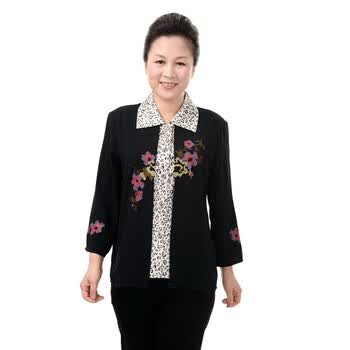达思彼 新款中老年妈妈女装时尚假2件衬衫外套 YY健美人 黑底红黑格 XXXXL