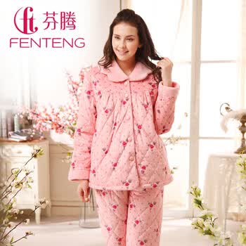 <em>芬腾</em>+女士<em>珊瑚绒</em>夹棉<em>睡衣套装</em>
