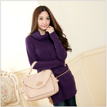 东京着衣 长袖女款坑条麻花<em>高领长毛衣</em>10287