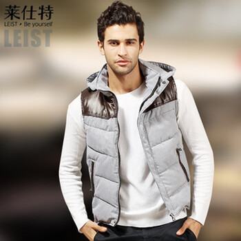 莱仕特男士pu皮拼接羽绒棉背心英伦气质棉马甲