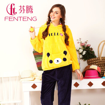 <em>芬腾</em> 珊瑚绒<em>睡衣</em>2012秋冬新款女士连帽<em>套头</em>长