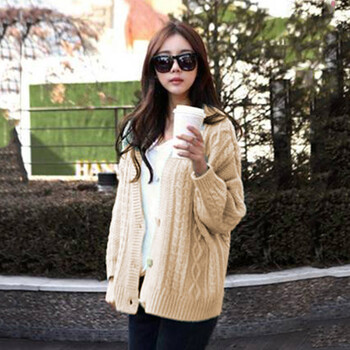 USOUL 韩版时尚麻花图案<em>开衫毛衣</em>外套 W142