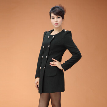 尔2012冬装新款韩版修身中年女士毛呢外套中