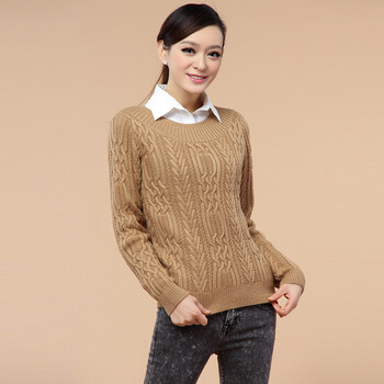 赛鹿 短款一字<em>领</em>宽松加厚复古麻花针织<em>毛衣</em>外