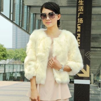 Hansu 2012新款<em>时尚</em>兔毛<em>短款皮草外套女</em> HB8