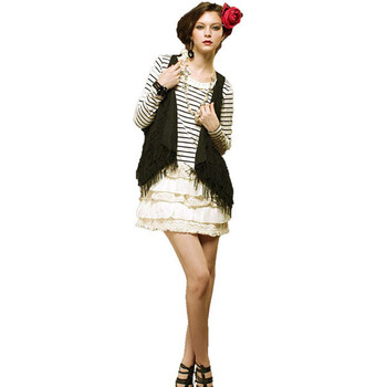 花君hanakimi 雪纺棉织马甲女双色韩版休闲M00153 黑