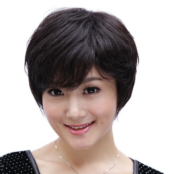 西芙 真发假发套 真发头套 中老年假发短发女真