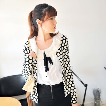 七格格蜜逸卡波点修身纯棉针织开衫外套女式12KC
