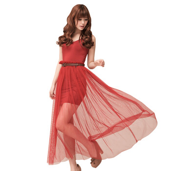 Shinena/<em>夏娜</em> 2012秋装新品<em>女装</em> 红色透视拖地