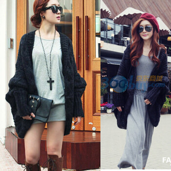 2秋装新款不规则下摆粗毛线宽松麻花<em>蝙蝠衫</em>披