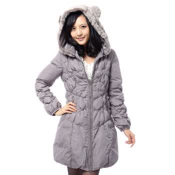<em>雅鹿女</em>可爱熊耳朵中长款羽绒服LD25020 纳瓦