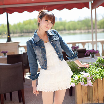 阿多拉2014<em>春装</em>新品<em>女装</em>牛仔<em>短外套</em>牛仔衣翻