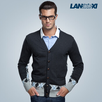LANXI 2012秋冬新款 <em>男士针织</em>衫 v领<em>开衫</em> 男款