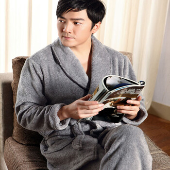 奥拿蒂时尚简约彩棉绒<em>男睡衣</em>家居服套装 灰色