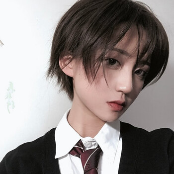 短发帅气女伪男假发中性斜刘海短直发套伪正太舞会化妆cos假毛浅棕色