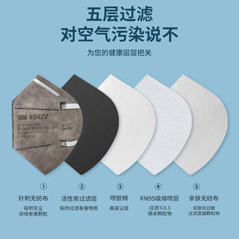 3M9542V带呼吸阀活性炭口罩防尘雾霾PM2.5颗粒物异味KN95头戴式独立包装【20只/盒】 3M9542V带呼吸阀活性炭口罩防尘雾霾PM2.5颗粒物异味KN95头戴式独立包装【20只/盒】