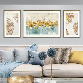 美式现代挂画客厅沙发背景墙面装饰画简美轻奢抽象壁画简欧三联画