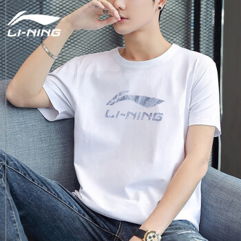 李宁（LI-NING）短袖t恤男士衣服运动服饰篮球体恤春季吸汗棉足球跑步健身男装 -1标准白 L(175/92A)