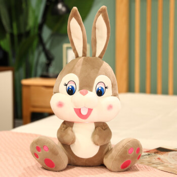 卡通坐姿兔子公仔毛绒玩具长耳朵龅牙兔兔玩偶儿童安抚抱枕布娃娃棕色