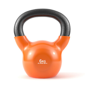 艾美仕（AiMeiShi）浸塑壶铃男女家用健身器材铸铁哑铃力量训练手臂深蹲手提壶铃6KG