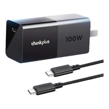ThinkPad联想thinkplus 口红电源 100W氮化镓充电器Type-c快充便携套装 适用于ThinkBook 14+16+笔记本电脑