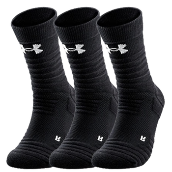 安德玛（Under Armour）篮球袜 运动袜子男女 跑步羽毛球袜吸汗防臭中筒棉袜黑色L码
