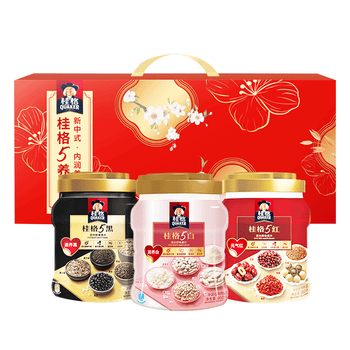 桂格5养燕麦片礼盒860克*3 5黑+5红+5白添加黑芝麻礼盒送长辈