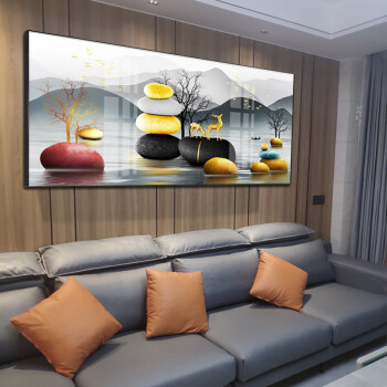 客厅装饰画横版玄关壁画简约现代大气轻奢沙发背景墙晶瓷山水挂画石来