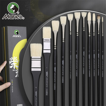 马利(Marie's)荣耀水粉笔套装 美术生专用猪鬃扇形笔排笔初学者颜料笔刷色彩丙烯画笔水彩勾线笔MG7711 速写 马克笔绘画