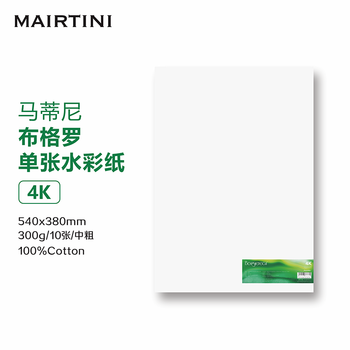 MAIRTINI布格罗单张水彩纸4K棉浆中粗纹理画纸10张美术专用袋装300g540×380mmFE-009