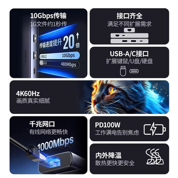 绿联Type-C扩展坞雷电4拓展坞USB-C转换器HUB3.2分线器适用电脑 6合1【USB3.2+HDMI+网卡】45000 绿联Type-C扩展坞雷电4拓展坞USB-C转换器HUB3.2分线器适用电脑 6合1【USB3.2+HDMI+网卡】45000