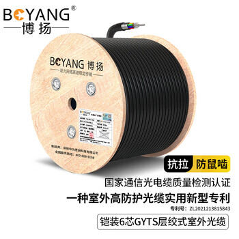 博扬 GYTS铠装单模室外光缆 6芯光缆 六芯光缆通信光缆 层绞式室外架空/管道 2000米 BY-GYTS-6B1.3-2KM