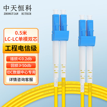 中天恒科 电信级光纤跳线尾纤LC-LC 单模双芯双工2.0跳纤光纤线 0.5米 ZT-L100-SM
