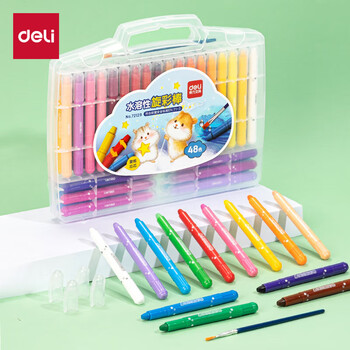 得力（deli）48色水溶性旋彩笔油画棒追星鼠系列彩绘可水洗儿童蜡笔72129_PP盒装(48色/盒)