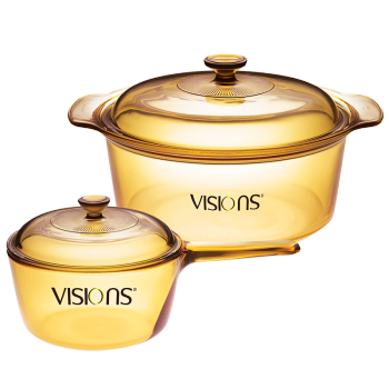 康宁（VISIONS）1L单柄奶锅和5L汤锅锅具套装 玻璃锅锅身可进微波炉烤箱洗碗机