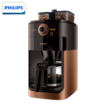 飞利浦（PHILIPS）咖啡机 家用磨豆机全自动磨粉机双豆槽带预约功能非胶囊咖啡壶金属棕HD7762/70,降价幅度14.4%