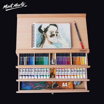蒙玛特(MontMarte)榆木画箱3层抽屉画盒颜料画笔铅笔套装收纳盒大容量桌面绘画工具储物箱美术收纳箱V