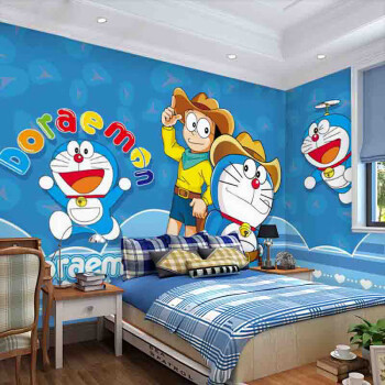 哆啦a梦墙纸卡通动漫壁纸男孩女孩卧室环保墙布幼儿园