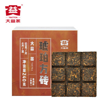 大益 茶叶 普洱茶熟茶 2022年琥珀方砖(60g*4片)240g 砖茶 
