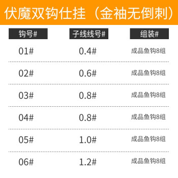 佳钓尼伏魔鱼钩绑好子线双钩仕挂成品袖钩线组套装钓鱼钩渔具鱼钩套装