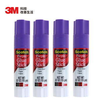 3M 胶棒 4支装 固体胶/固体胶棒/固体胶水 思高 PVP 办公用品学习文具COS遮眉 胶棒紫色变色 6115