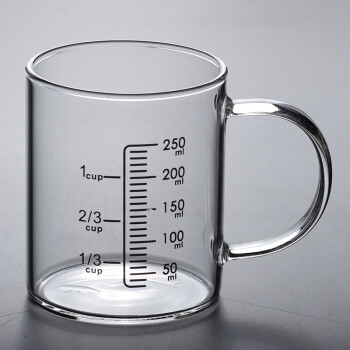 加厚玻璃量杯带刻度玻璃杯家用量杯防炸裂耐高温水杯子250ml直筒无嘴