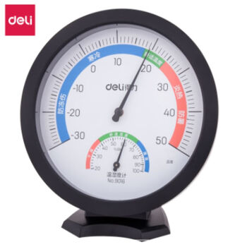 得力（deli） 9016室内外温湿度计家用温度计可悬挂可摆放有底座温度计 黑色1台装