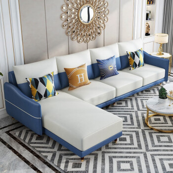 风之意沙发现代简约中大户型科技布实木沙发撞色风轻奢布艺沙发组合